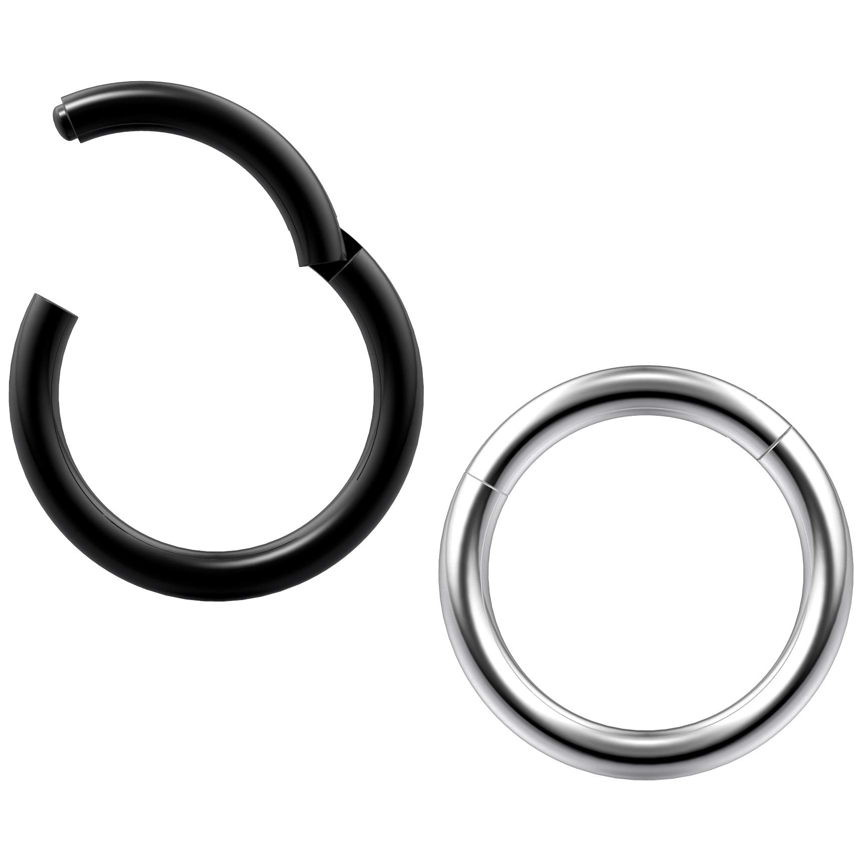 2pc 14g 1.6mm Clicker Nose Bar Ring Hoop Septum Ceptum Clickers Conch Piercing Jewellery Steel & Black 10mm