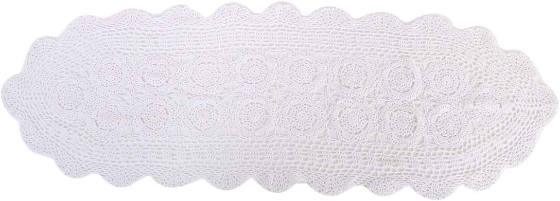 kilofly Handmade Crochet Cotton Lace Table Runner Tablecloth, 15 x 43 inch, White, 15.7 x 43.3 inch - Image 3
