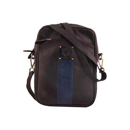 Bespoke Pelle Messenger Crossbody File Daily Use Genuine Leather Bag Black + Blue