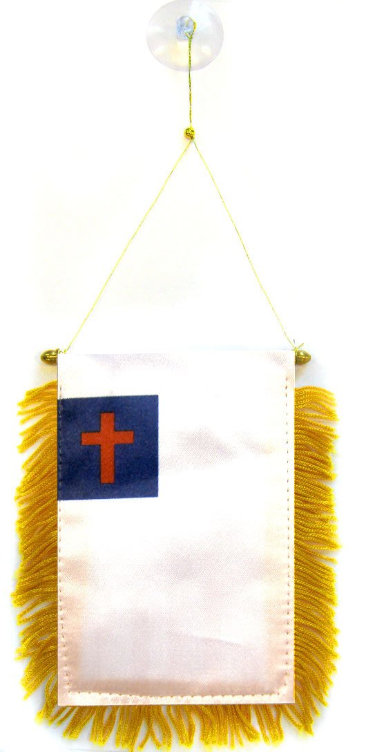 AZ FLAG - Christian Religion Mini Banner - 6'' x 4'' - 100% Polyester Christianity Small Pennant for Car - Double-sided Flag with Suction Cup Hanger