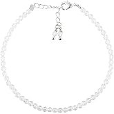 Gemkora Natural Real Crystal Quartz Crystals Bracelet, 3mm Best Grade Micro Cut Beads, Chakra Healing Gemstone, Beautiful Simple Jewelry, Silver Plated Jewelry 8 inch