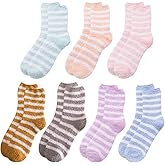 GSHLLO 7 Pairs Fluffy Striped Socks Fuzzy Bed Socks Soft Slipper Socks Thick Cozy Socks Winter Thermal Sleeping Socks