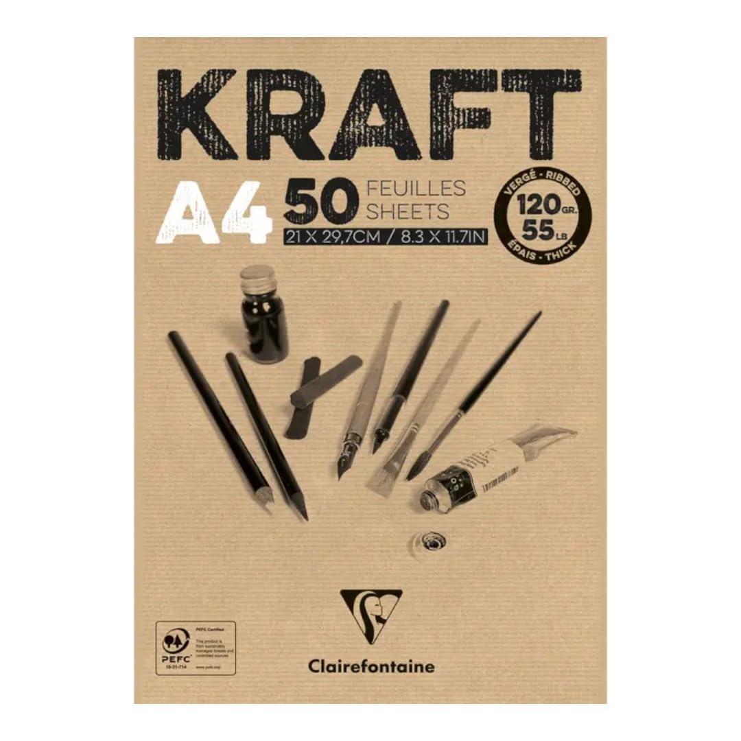 Clairefontaine - Ref 975815C - Kraft Paper Pad (50 Sheets) - A4 (297 x 210mm) Size, 120gsm Paper, Acid Free, pH Neutral - Suitable for Painting & Drawing - Brown