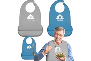 EpoBob 2 Pack Silicone Adult Bibs with Crumb Catcher, Washable and Adjustable Adult Bibs for Elderly Men Women Seniors