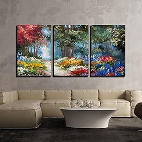 Oil Painting Landscape Colorful Forest x3 Panels