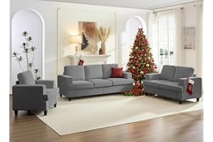 Mjkone 3 Pieces Living Room Sofa Sets, 3 Seat 82" W Sectional Sofas Couch and Loveseat Sets with Armchair, Sofas Couches for Living Room Furniture Set, 3-Seater Sofa + Loveseat + Armchair, Light Grey