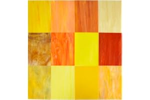 KIPHEPI 12 Sheets Variety Stained Glass Sheets 4 X 6 Inch Large Cathedral Glass Stained Glass Supplies Mosaic Tiles for Crafts Stained Glass Kit (Yellow Mixed)