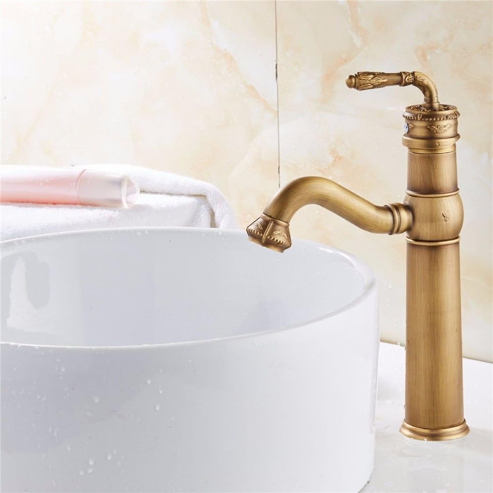 Gyps Faucet Basin Mixer Tap Waterfall Faucet Antique Bathroom Euro-Copper Cold Water Faucet Antique Faucet Golden Basin Bathroom Kitchen Hotel，Mixer Tap Bathroom Tub Lever Faucet