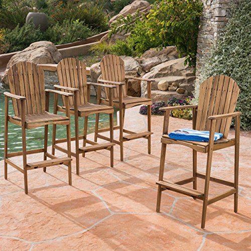 Malibu Outdoor Natural Stained Acacia Wood Adirondack Barstools (Set of 4)