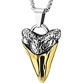 COOLSTEELANDBEYOND Men's Shark Tooth Amulet Pendant Necklace, Stainless Steel