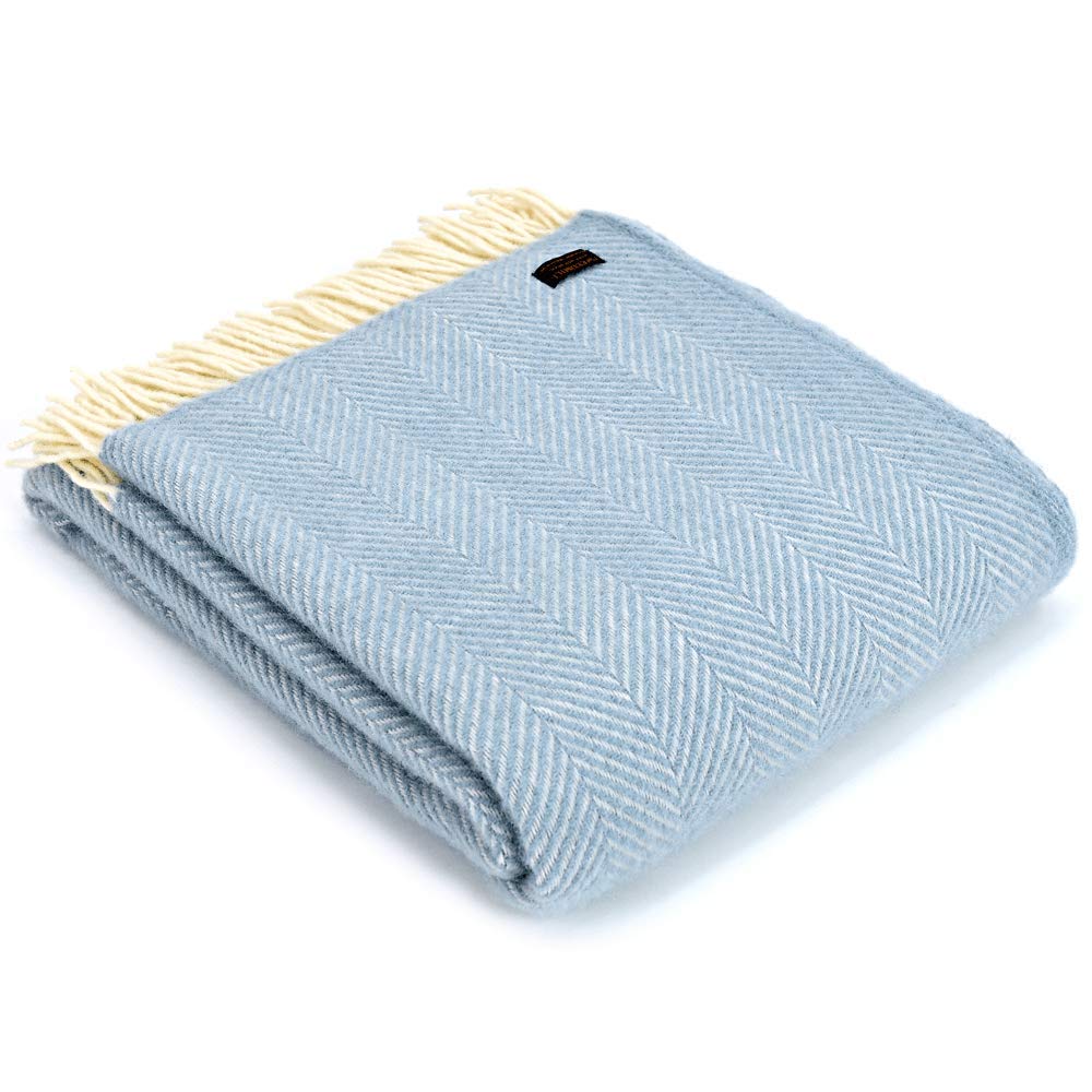 Tweedmill Textiles Fishbone KNEE RUG Throw Blanket -100% Pure New Wool - BRITISH MADE - DUCK EGG