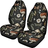 FUIBENG Mushroom Car Seat Covers,2 Pcs,Daisy Dragonfly Butterflies Mushroom Auto Seat Cover Pad for Front,Universal Elastic Vehicle Seats Cushion Automotive Interior Protection Accessories for Women
