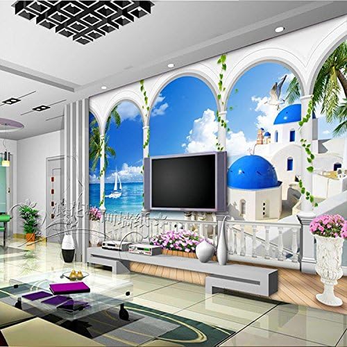 Bjklhsfdg Santorini 3d Wallpaper Der Mediterranen Wohnzimmer Schlafzimmer Esszimmer Wand Ein Grosses Wandbild Tapeten Amazon De Baumarkt