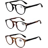 AMILLET 3-Pack Retro Round Reading Glasses Men Women Spring Hinges Lightweight Quality Readers