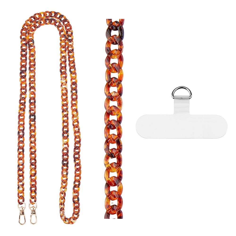 HOBBIESAY 1 Set Transparent Crossbody Phone Lanyard Loss Prevention Phone Chain Charm Easy Installation Neck Chain Holder Universal Saddle Brown Phone Lanyard with 3 Accessories for Cell Phone