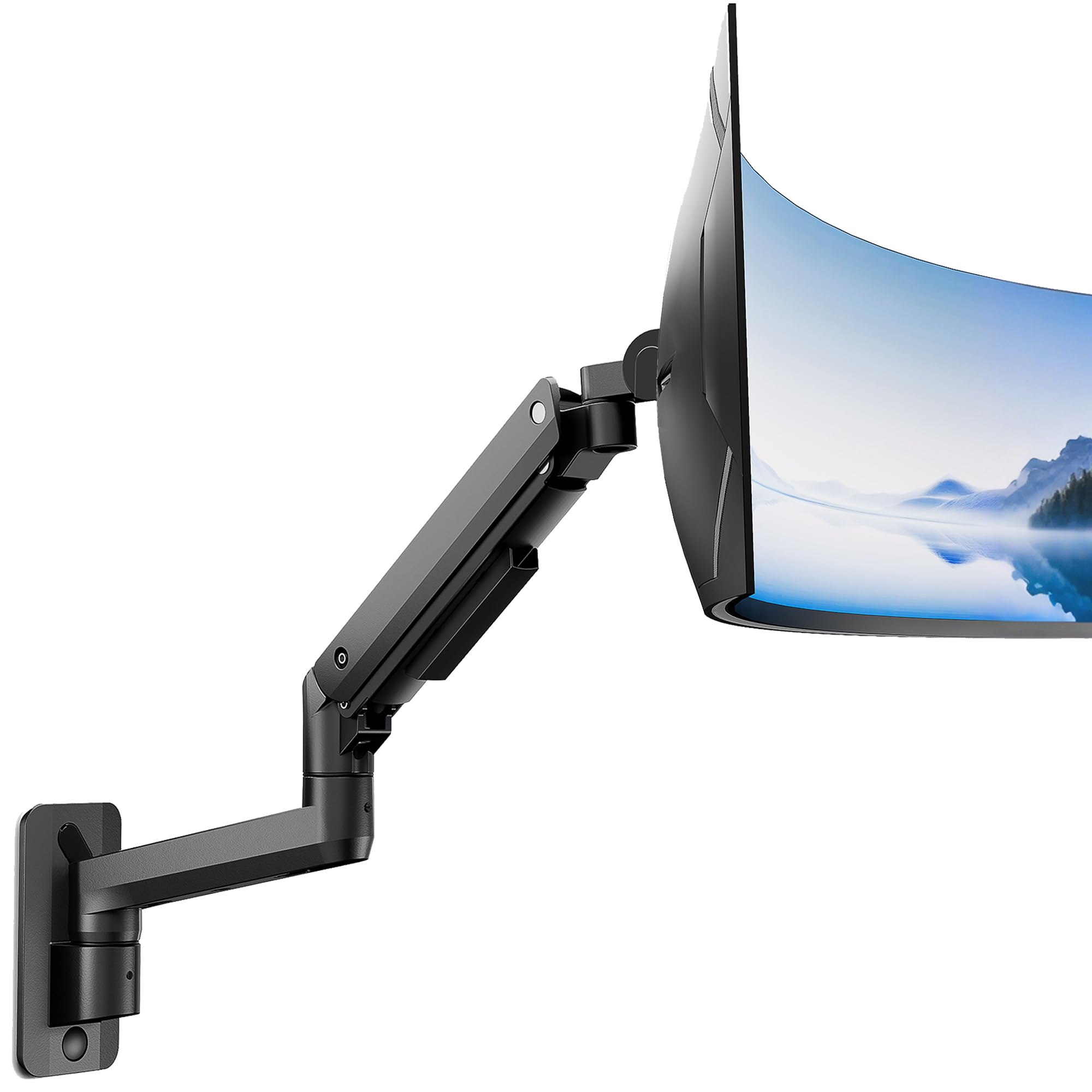 Photo 1 of monTEK Ultra Wide Wall Mount Monitor Arm for 17-49 Inch Screens, Heavy Duty Single Monitor Mount up to 44 lbs, Fully Adjustable Gas Spring Wall Mount, 75x75/100x100 VESA Mount, Black