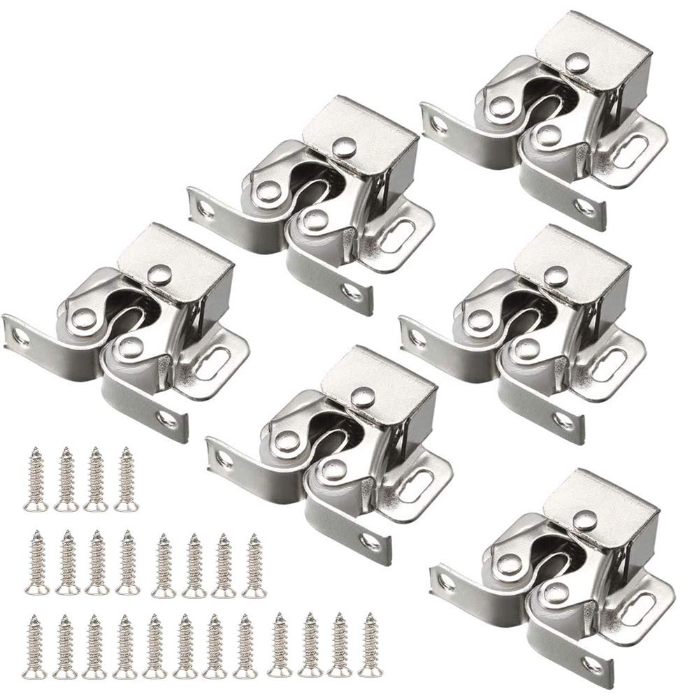Door Catches,12pcs Double Roller Cupboard Door Latch Hardwarewith Screws for Home,Cabinet,Furniture (Silver)