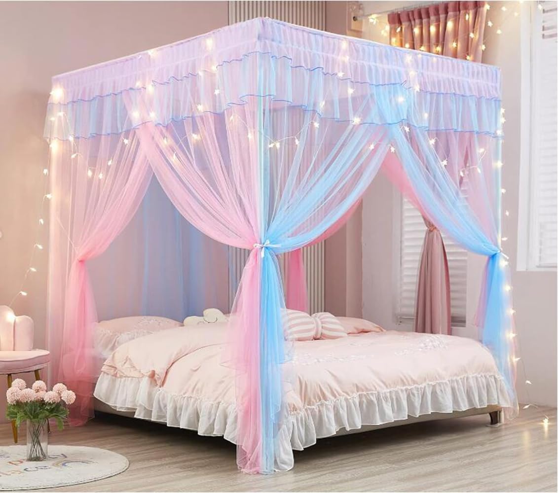 ZIQINPSQ Canopy Bed Curtains - Princess Bed Canopy for Girls - Bed Drapes Netting Mosquito Net for Bed- Bedroom Decoration Accessories (Rainbow, King-1 X Bed Canopy)