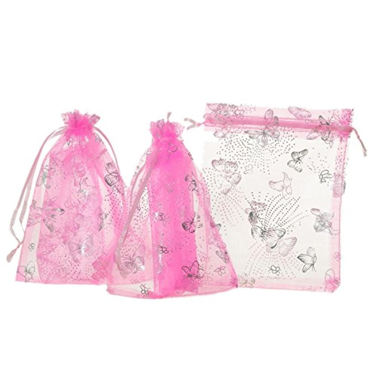 Tovip Wholesale 100PCS Organza Bag Butterfly Design Wedding Pouches Jewelry Packaging Bags (Pink, 3.5x4.5 (9x12cm)) โ image 1