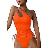 Eomenie Women's One Piece One Shoulder Swimsuit with Drawstring Tummy Control Bathing Suit Sexy High Cut Swim Suits