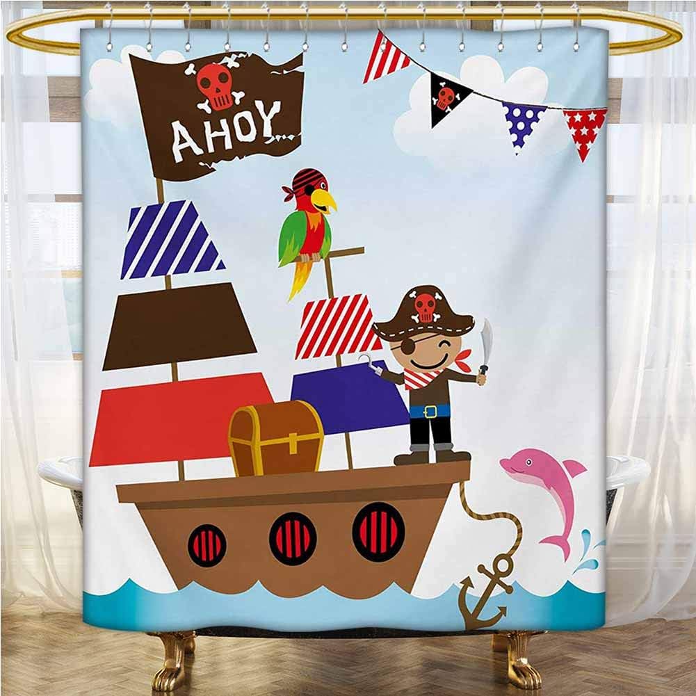 Amazon Ahoy Its A Boy 室内装飾シャワーカーテン かわいい海賊 子供 宝箱 船の背景 イラスト フック付き マルチカラー 55 X 72インチ シャワーカーテン ホーム キッチン オンライン通販