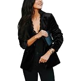 LADI TREND Velvet Blazer for Women Long Sleeve Notched Lapel Solid Buttons Casual Work Blazer Suit Jacket with Pockets(Black S)