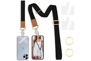 Yonlevres Phone Lanyard Crossbody Wrist Strap, Black Cell Phone Lanyards for around the Neck Wristlet Adjustable Strap for Keys Case ID Badges Accessories
