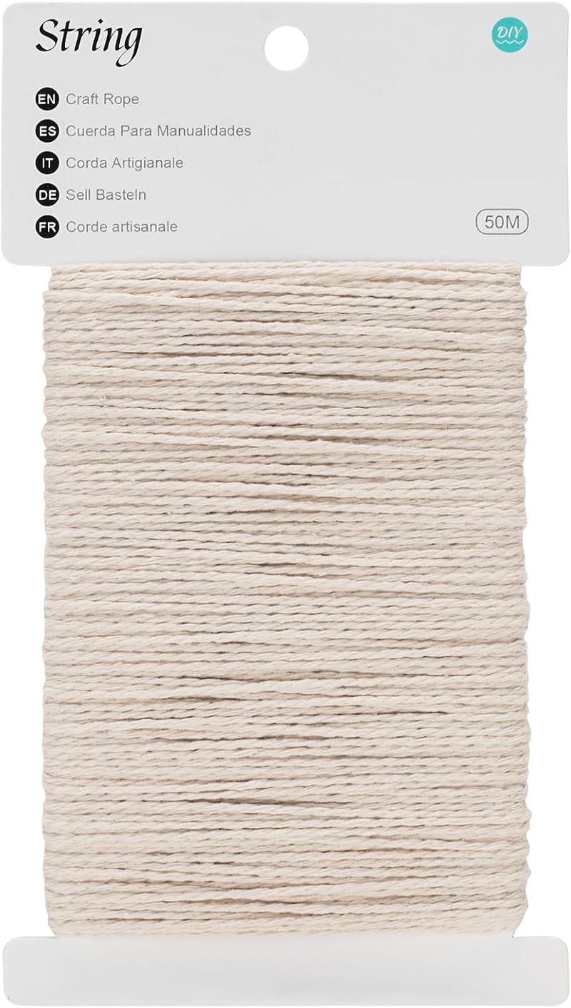G2PLUS 50M White Cotton String Twine 2mm Craft Cord for Cooking DIY
