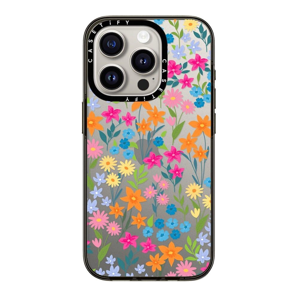CASETiFY Compact Case for iPhone 15 Pro [2X Military Grade Drop Tested / 4ft Drop Protection] - bright spring flowers - Clear Black — image 1