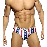 MIZOK Men's Ployester Swimsuit Bikini Briefs with Adjustable Drawstring