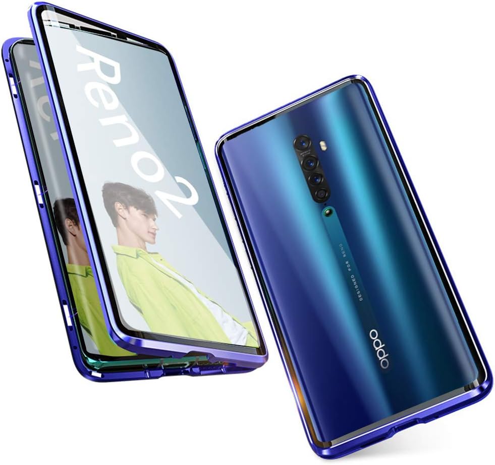 Cover for Oppo Reno 2Z Magnetic Adsorption Tech 360 Degree Protection Case Aluminum Frame Haptic Tempered Glass Strong Magnet Shockproof Metal Flip Case