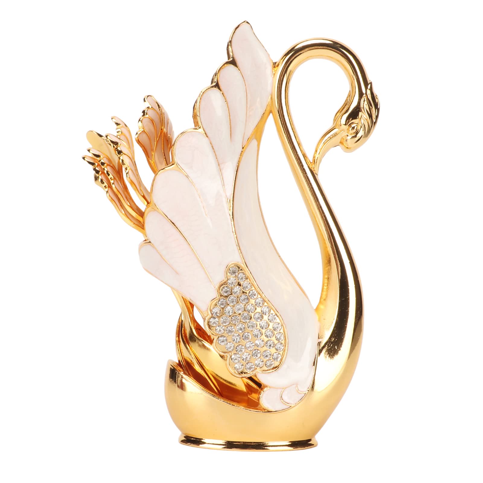 Coffee Dessert Spoon Holder Set Gold Swan Base Holder Coffee Dinnerware Set with Forks Spoons for Bistros Bars Parties (Golden White Spoons)