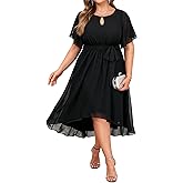 Talisea Plus Size Dresses Wedding Guest - Formal Cocktail Chiffon Keyhole Neck Short Sleeve High Low Dress Curvy Women