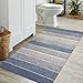 Chardin home Cordural Stripe Bath Rug Runner with Skid Resistant Latex Spray Underneath.Blues, 24
