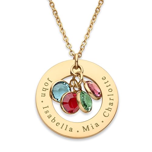 Birthstone Necklace for Mom to Kids Names and Birth Month - Main Image