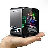 ElectroCookie Raspberry Pi 4 Case, Aluminum Mini Tower Case with Cooling Fan and Color Changing Ambient Light (Matte Black & 