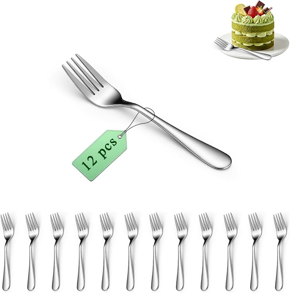 Cake Forks Set of 12, Berglander Stainless Steel 14cm Dessert Fork for Cocktail, Dessert, Cake, Tea, Fruit, Cheese, Appetizer