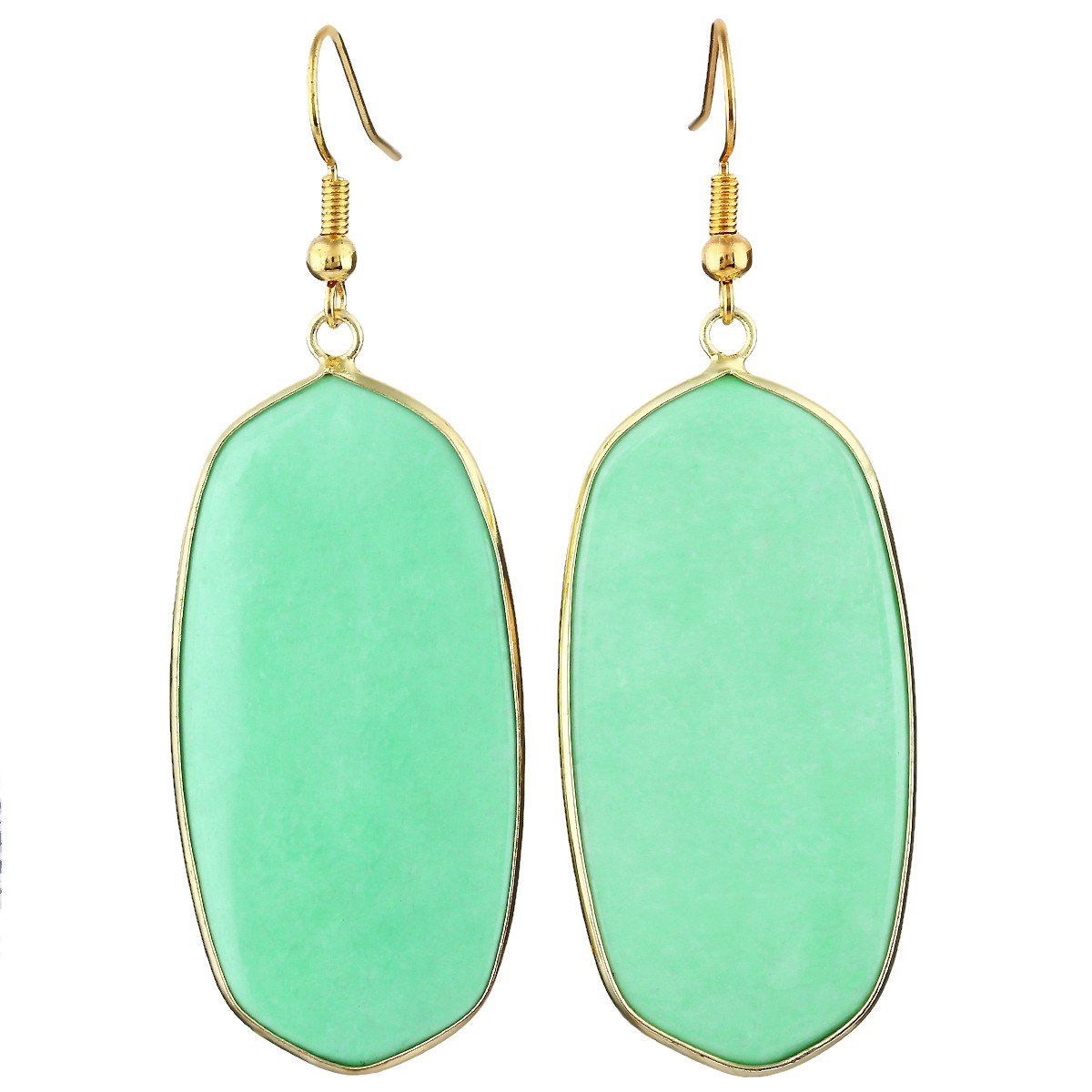 mookaitedecor Green Howlite Turquoise Stone Dangle Drop Earrings for Women, Green Stone Earrings Gold Plated Earrings Rectangular Drop Earrings — image 1