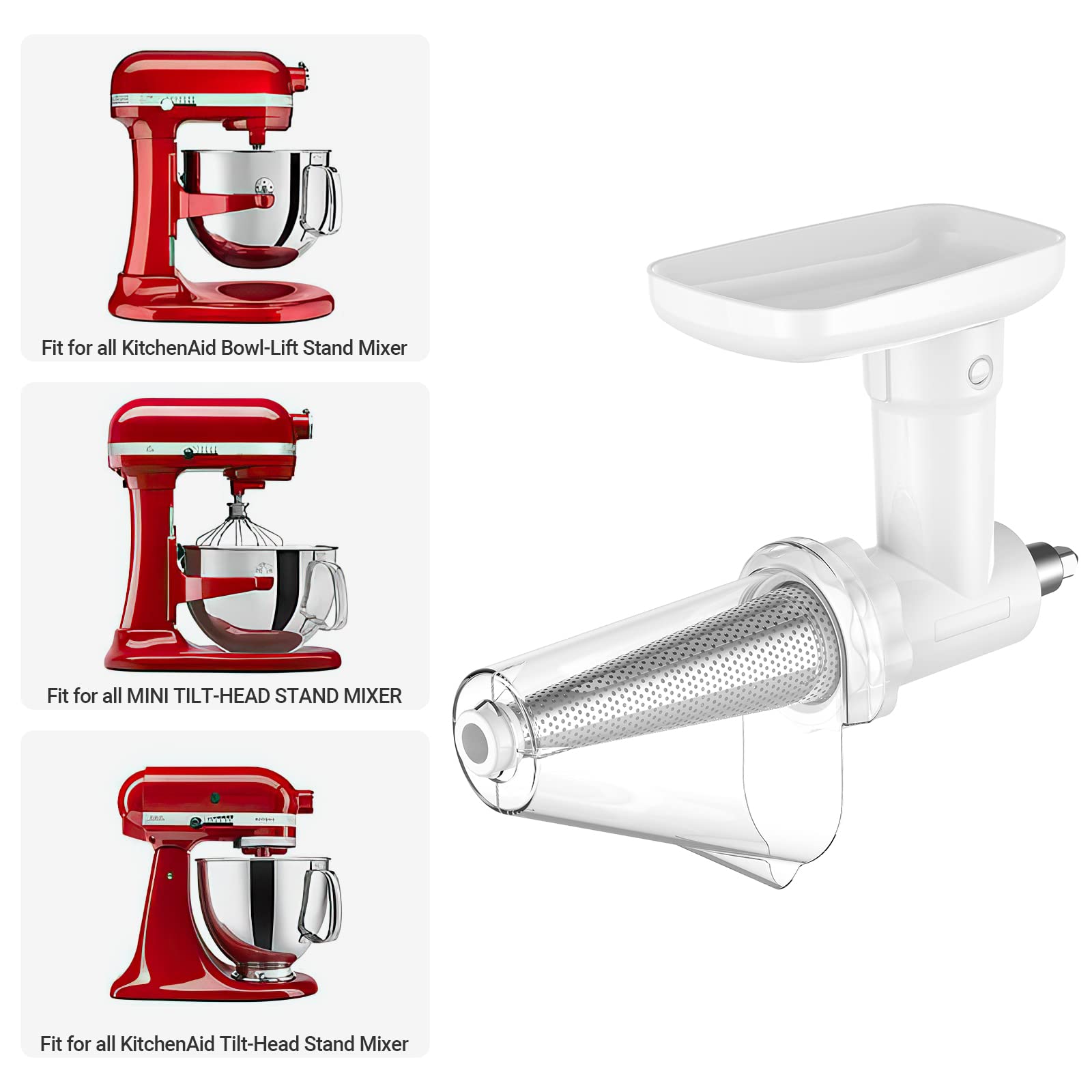 Fruit & Vegetable Strainer Attachment Set for Kitchenaid Stand Mixer, Includes Food Grinder Attachment with Sausage Stuffer Tubes and Juicer Auger, Meat Grinder Attachment for Kitchenaid by InnoMoon