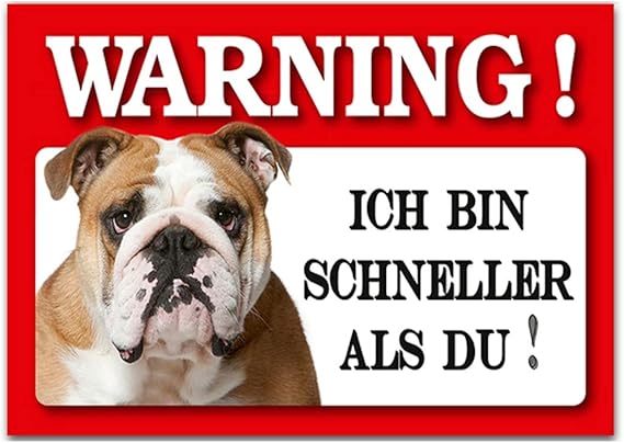 Hti Line Blechschild Wachhund Englische Bulldogge Hundeschilder Warnung Vor Dem Hund Hundewarnschilder Metallschild Spruche Geschenk Amazon De Garten