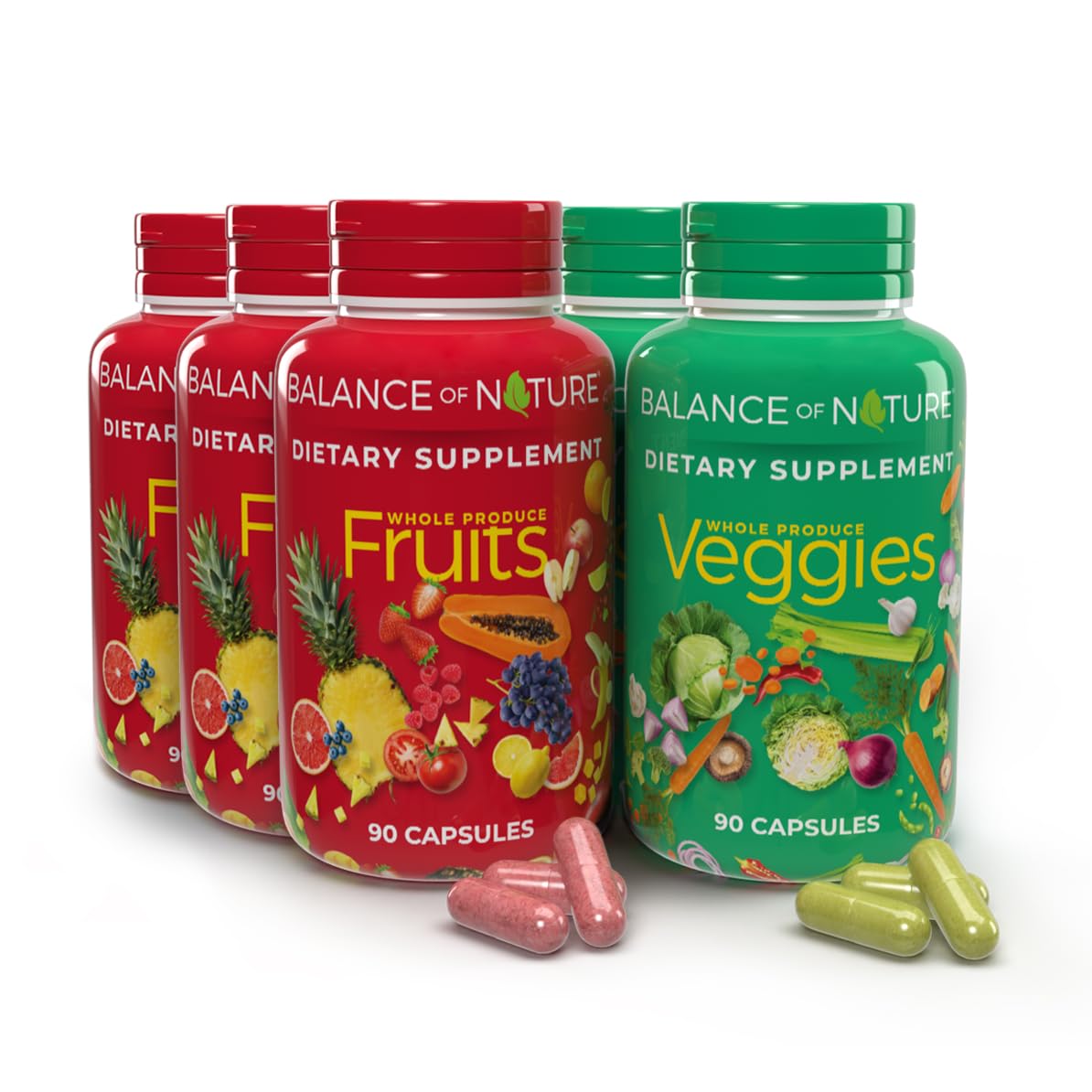 Balance of Nature Whole Food Supplement with Fruit and Vegetable Ingredients for Women, Men, and Kids - 90 Capsules, 3 Sets