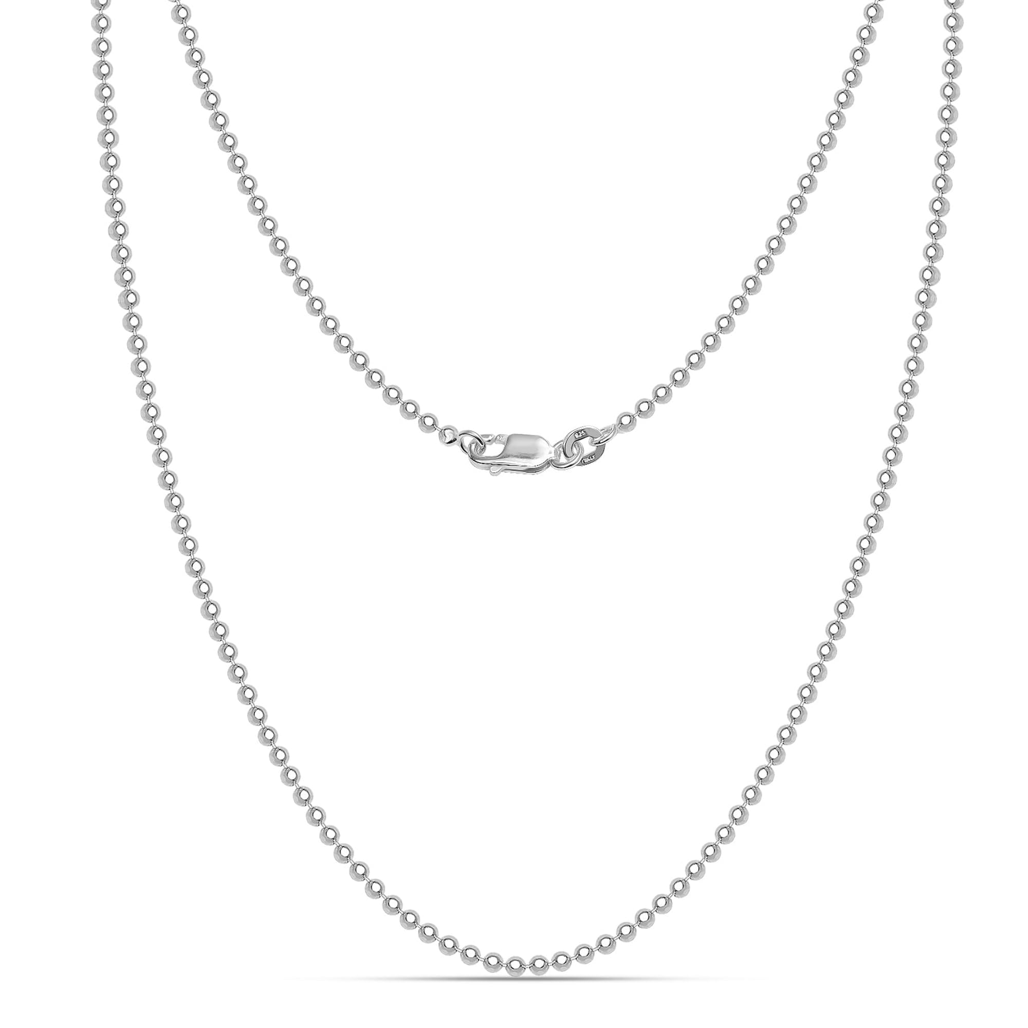 LeCalla 925 Sterling Silver Italian 2mm Diamond-Cut Bead Ball Strand Chain Necklace for Women 24 Inches, Made in Italy
