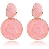 Handmade Circle Round Dangle Drop Earrings for Women Girls Colorful S925 Sterling Silver Post Disc Coin Geometric Aesthetic Statement Earrings for Women Gift for Her