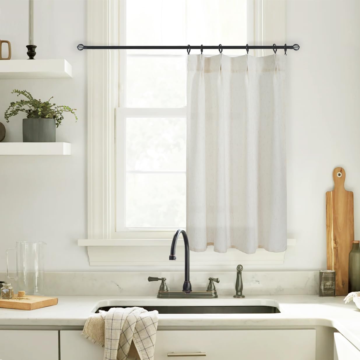 Photo 1 of Kitchen Window Curtains Over Sink Cafe Curtains 24 Inch Length,Farmhouse Linen Pinch Pleat Sheer Kitchen Curtain Set of 1