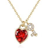 UROINT Gold Heart Pendant Necklace for Women Her, Crystal Heart and Key Necklace 925 Sterling Silver Jewelry Gift for Valentine's Day Anniversary Birthday