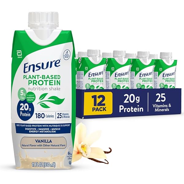 ENSURE PLANT-BASED VEGAN PROTEIN VANILLA NUTRITION SHAKE I GLUTEN-FREE I DAIRY-FREE I SOY-FREE BOTTLED LIQUID SHAKE I 12 PACK