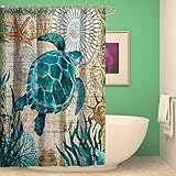 Shower Curtain Bathroom Waterproof Sea Turtle With 12 Hooks Mildew Resistant