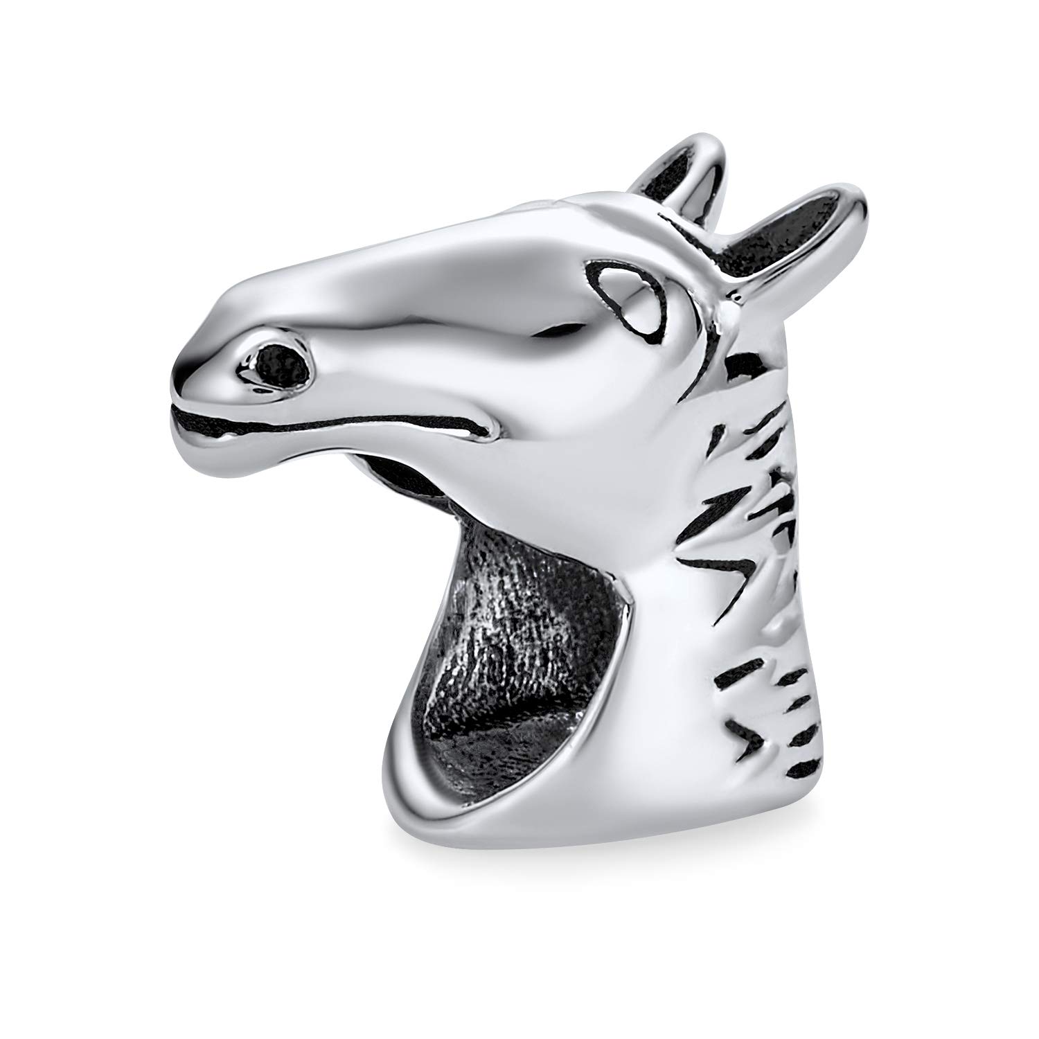 Bling Jewelry Equestrian Western Horse Charm Bead For Women Teen Oxidized .925 Sterling Silver Fits European Bracelet