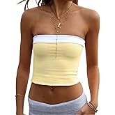 Cioatin Women Cute Reversible Foldover Strapless Stripe Bandeau Tube Tops Sleeveless Y2K Aesthetic Summer Going Out Crop Tank