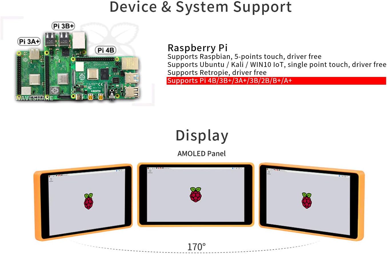 Waveshare 5.5inch Capacitive Touch HDMI AMOLED Display with Protection Case 1080×1920 Toughened Glass Panel Supports Pi 4B/3B+/3A+/3B/2B/B+/A+ - Image 4